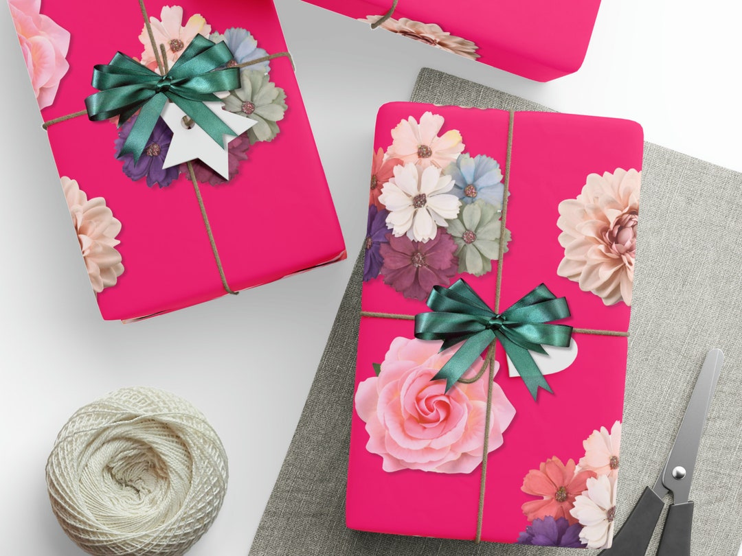 Wrapping Paper Hot Pink flowers Floral Wrap valentine's Gift Wrap