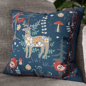 Folk Art Scandinavian Pillow| Woodland Animals| Swedish Norwegian Folk Art Pillow |Norwegian Christmas Pillow| Nordic Home Decorative Pillow
