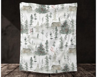 Evergreen Forest Blanket, Pine Tree Fleece Throw, Rustic Cabin Woodland Decor, Cozy Winter Blanket for Sofa Bed, Holiday Home Gift Throw