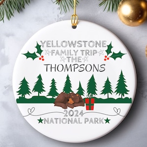 Yellowstone National Park Ornament Personalisiert | Benutzerdefinierte Weihnachtsbaum hängende Verzierung | Yellowstone Familienurlaub Reise Urlaub Dekoration