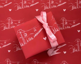 Ski Wrapping Paper, Ski Gift Wrap, Winter Woodland Wrapping Paper Roll, Holiday Gift Wrap Paper, Christmas Wrapping Paper Ski Lover Gift