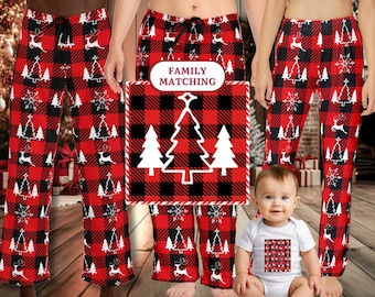 Kerstpyjamabroek voor het hele gezin, rode geruite vakantiepyjamabroek, bijpassende kerstpyjamabroek voor het hele gezin, winterpyjamabroek, gezellige loungekleding voor de feestdagen