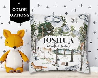 Personalized Baby Pillow, Woodland Animal Design, Rustic & Cute Nursery Decor, Baby Shower Gift for Boy or Girl, Custom New Baby Present