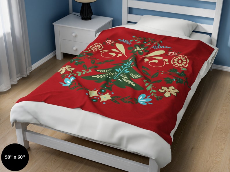 Scandinavian Christmas Blanket Norwegian Folk Art Throw Blanket
