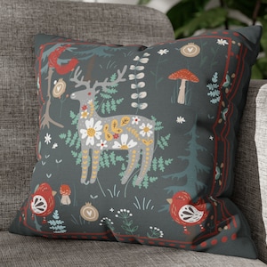 Scandinavian Christmas Pillow| Swedish Norwegian Folk Art Pillow| Woodland Animal Pillow |Norwegian Christmas| Nordic Home Decorative Pillow