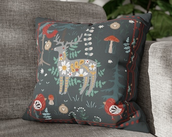 Scandinavian Folk Art Pillow Woodland Animals Nordic Decor Forest Cushion Cabin Sofas Bedroom Christmas Nature Lover Gifts Home Decor Nordi