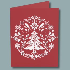 Biglietto d'arte popolare norvegese/Biglietto di Natale rosso scandinavo/Arte popolare svedese/Biglietto di Natale norvegese/Biglietto di auguri nordico/Biglietto di compleanno