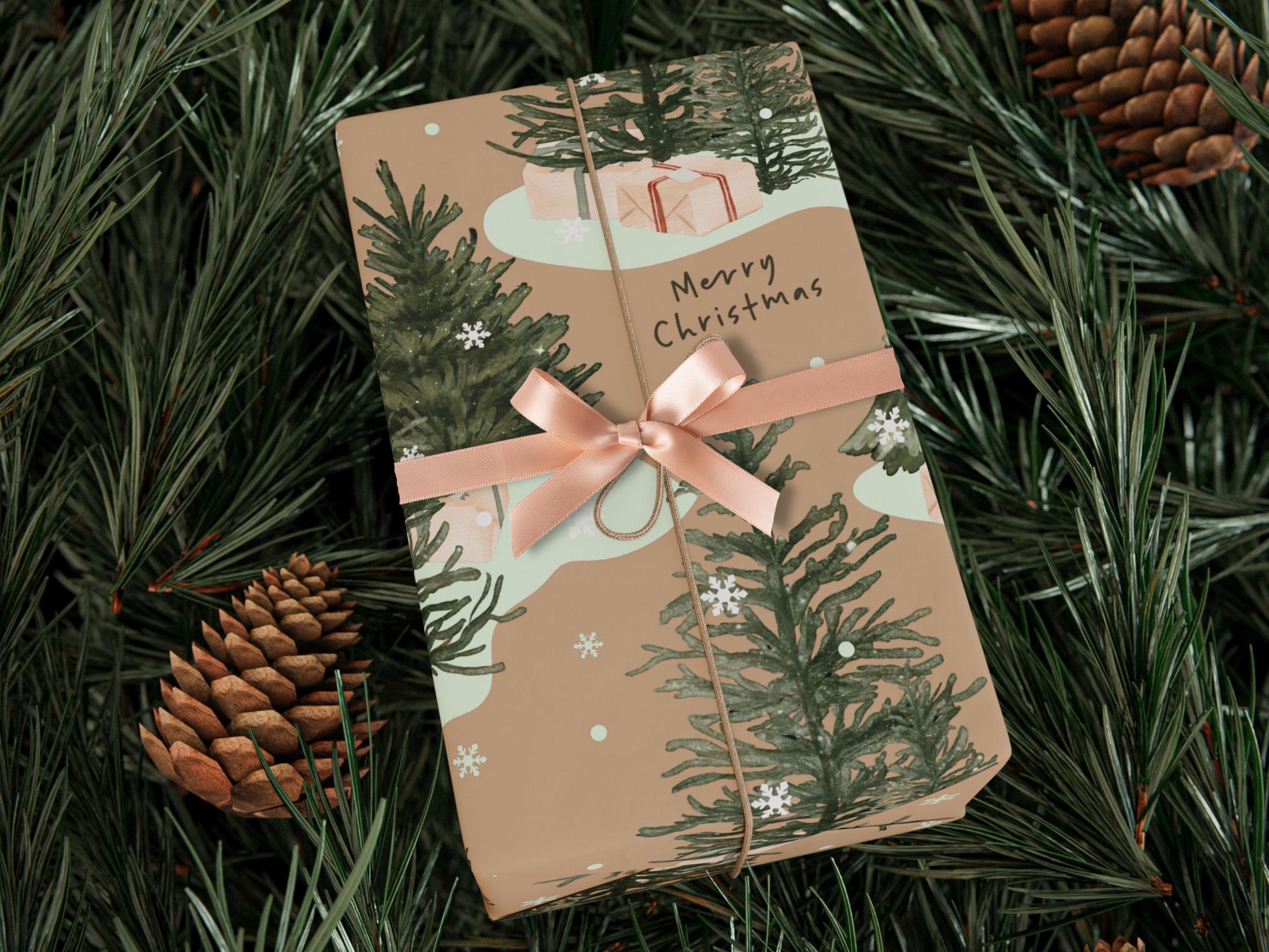 Papel De Regalo De Acuarela Verde, Papel De Regalo De Reno De Bosque De Navidad, 6 Hojas, 6 Diseños, Papel De Regalo De Cedro De Bosque De Navidad Para Feliz Navidad