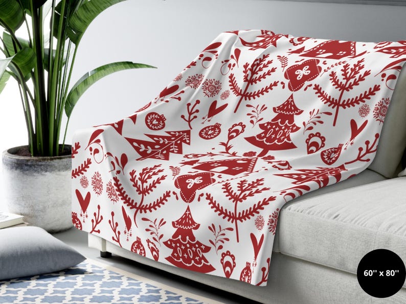 Scandinavian Christmas Blanket Norwegian Folk Art Throw Blanket