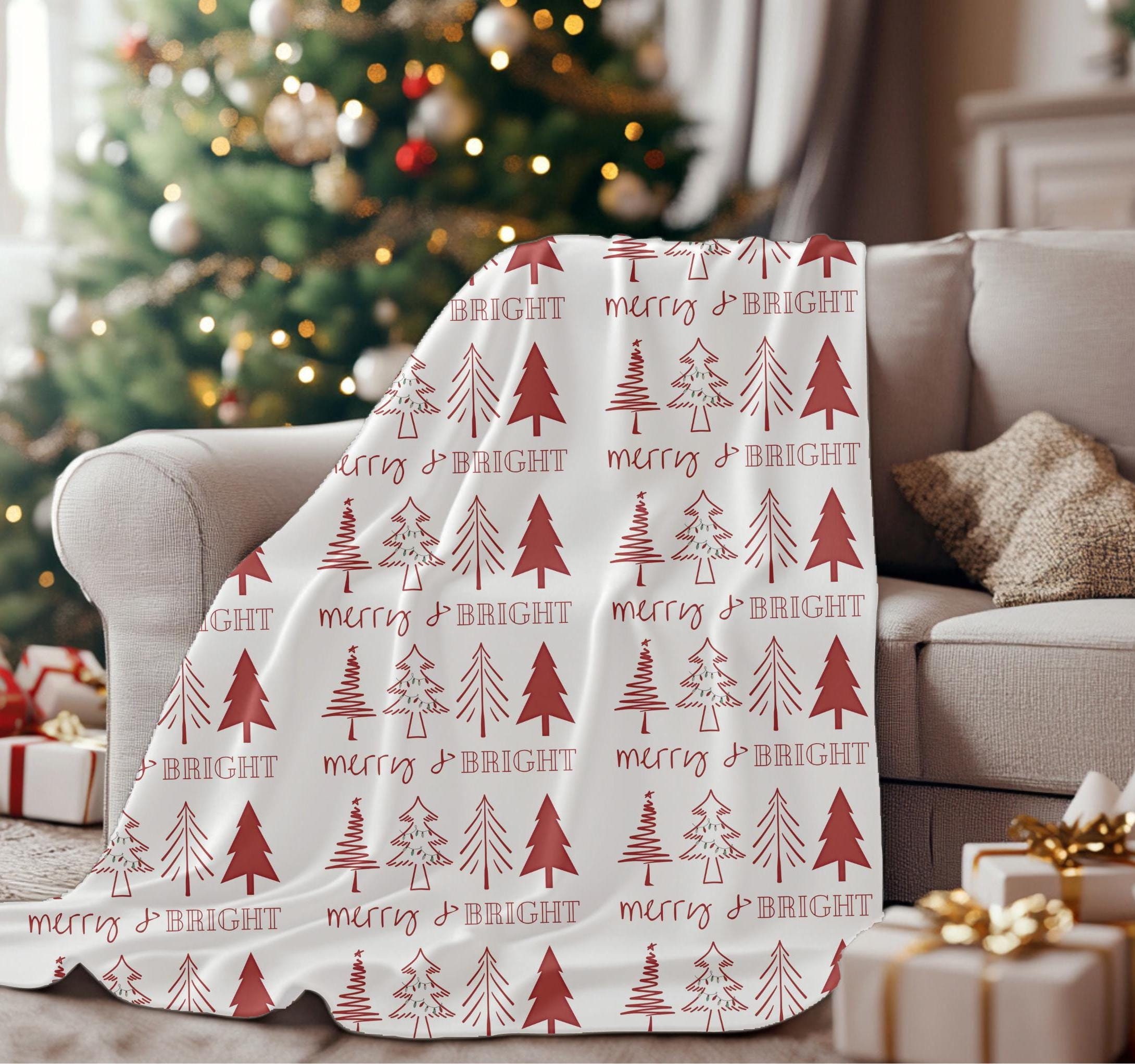 クリスマスフリースブランケット、赤のメリー＆ブライトクリスマス