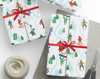 Ski Wrapping Paper, Ski Winter Woodland Gift Wrap, Ski Lover Birthday Gift, Christmas Holiday Gift Wrap Roll for Presents, Skiing Wrapping