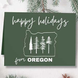 Biglietto di Natale dello Stato dell'Oregon/Biglietto di buone feste dell'Oregon/Biglietto di auguri di Natale/Set di biglietti di auguri per le feste dell'Oregon/Biglietto dello Stato del castoro/Alberi dell'Oregon