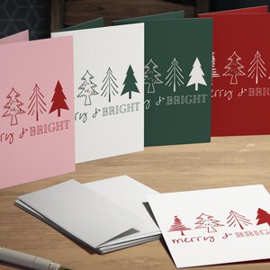 Christmas Cards Set Of 5| Merry & Bright Card| Holiday Cards| Greeting Card| Christmas Tree Cards| Card Bundle| Xmas Cards| Assorted Cards