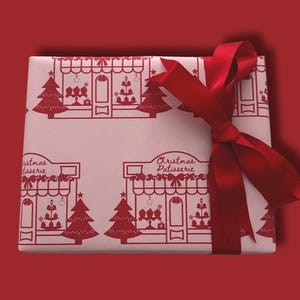 Christmas Wrapping Paper, Pink Christmas Vintage Paris Patisserie Design, Holiday Gift Wrap Roll for Presents, Festive Xmas Wrapping Paper image 2