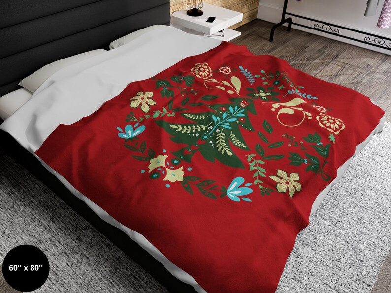 Scandinavian Christmas Blanket Norwegian Folk Art Throw Blanket