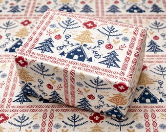 Christmas Wrapping Paper, Scandinavian Folk Art Tree Gift Wrap, Nordic Holiday Gift Wrap Roll, Scandinavian Christmas Gift Wrap Paper