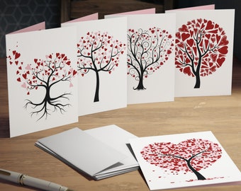 Juego de tarjetas "Árbol del Amor", tarjetas de felicitación para San Valentín, tarjetas con corazones rojos y rosados, regalo romántico de aniversario para ella, tarjeta rosa y roja.
