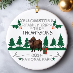 Yellowstone National Park Ornament Personalisiert | Benutzerdefinierte Weihnachtsbaum hängende Verzierung | Yellowstone Familienurlaub Reise Urlaub Dekoration