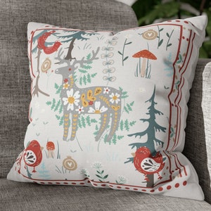 Scandinavian Christmas Pillow| Swedish Norwegian Folk Art Pillow |Woodland Animal Pillow| Norwegian Christmas| Nordic Home Decorative Pillow