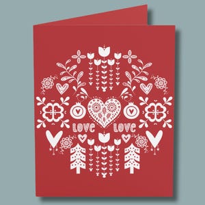 Biglietto d'auguri con arte popolare scandinava/biglietto d'auguri nordico norvegese/biglietto d'auguri per San Valentino, anniversario, compleanno, fidanzata, moglie, fidanzato, marito