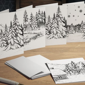 Tree Greeting Note Card Set 5| Fir Tree Card| Nature Lover Gift| Winter Birthday Card| Christmas Holiday Card| Mountain Woodland Forest Card