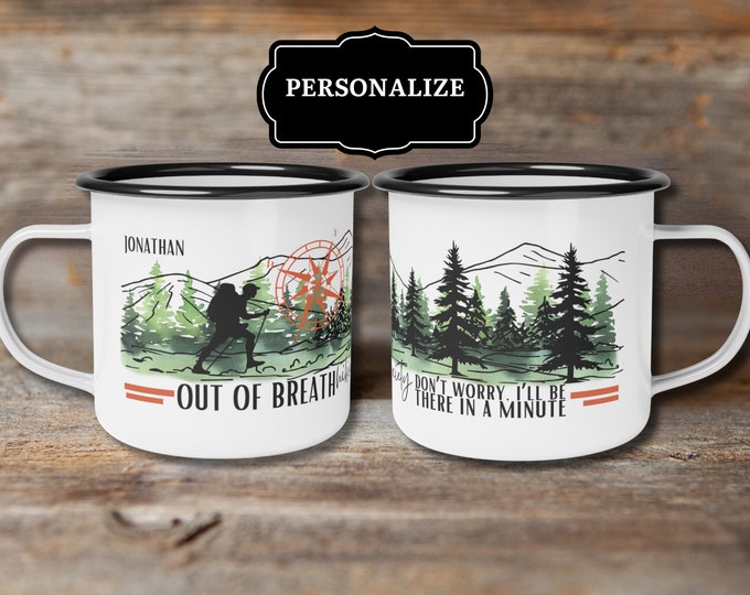 Camp Mug |Hiking Mug| Out Of Breath Hiking Society| Enamel Mug| Hike Lover Gift| Coffee Cup| Nature Lover Gift| Adventure Mug| Mountain Mug