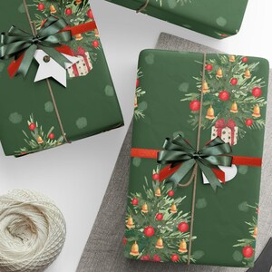 Christmas Wrapping Paper| Green Christmas Tree Wrap| Holiday Gift Wrap Roll| Winter Birthday Wrapping| Glam Chic Wrap| Woodland Christmas