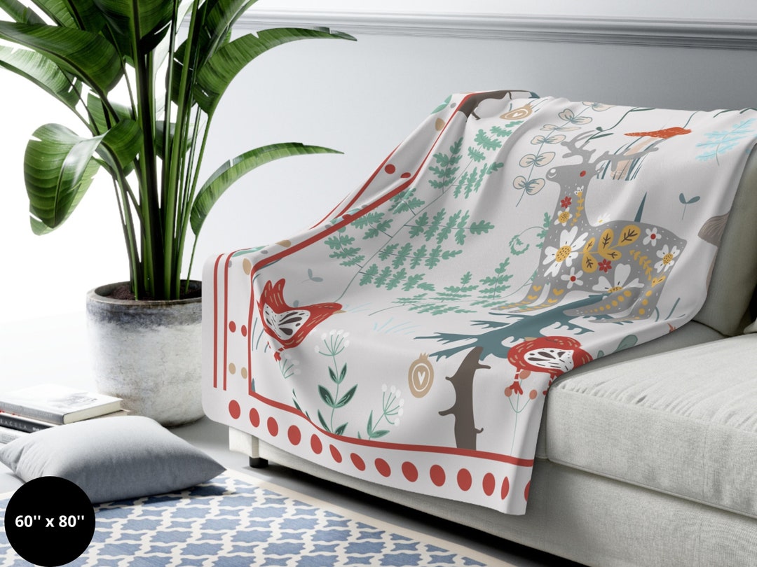 Folk Art Scandinavian Blanket Woodland Animals Swedish Norwegian Folk