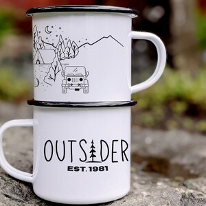 Camping Mug| Outsider Life| Adventure Mug| Great Outdoors Mug| Hiking Gift| Nature Lover Gift| Enamel Mug| Camping Cup| Mountain Tree Mug