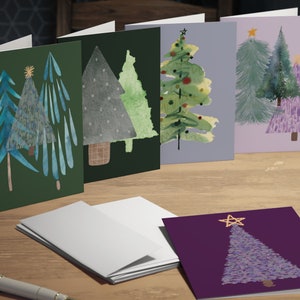 Christmas Card Set 5| Holiday Cards| Abstract Watercolor Christmas Greeting Card| Tree Note Cards| Fir Pine Tree Card| Winter Birthday Card