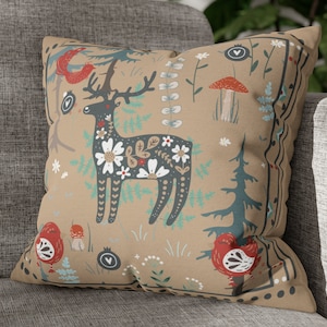 Scandinavian Christmas Pillow| Swedish Norwegian Folk Art Pillow| Woodland Animal Pillow |Norwegian Christmas| Nordic Home Decorative Pillow