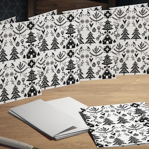 Juego de 5 tarjetas navideñas escandinavas/Tarjeta de arte popular sueco noruego/Navidad noruega/Tarjeta festiva/Tarjeta nórdica/Tarjeta de cumpleaños de invierno