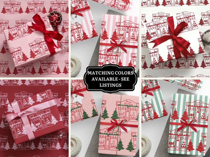 Christmas Wrapping Paper, Pink Christmas Vintage Paris Patisserie Design, Holiday Gift Wrap Roll for Presents, Festive Xmas Wrapping Paper image 8