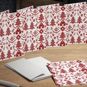 Conjunto de cartões de Natal escandinavo 5 | Cartão de arte popular sueco norueguês | Natal norueguês | Cartão de feriado | Cartão nórdico | Cartão de aniversário de inverno