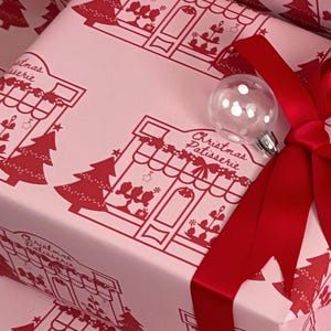 Christmas Wrapping Paper, Pink Christmas Vintage Paris Patisserie Design, Holiday Gift Wrap Roll for Presents, Festive Xmas Wrapping Paper image 4