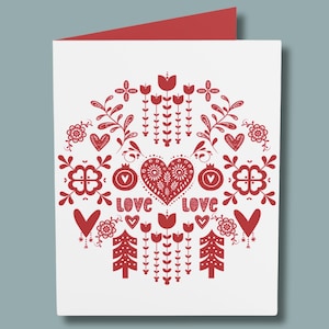 Biglietto d'auguri con arte popolare scandinava/biglietto d'auguri nordico norvegese/biglietto d'auguri per San Valentino, anniversario, compleanno, fidanzata, moglie, fidanzato, marito