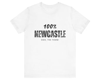 Newcastle United T-Shirt, Geordie 100%, NUFC White Cotton Football Tshirt Tee