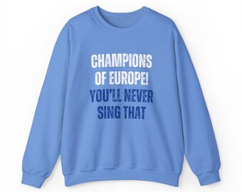 Manchester City Sweatshirt, Champions Of Europe Sweater, Unisex Blue Cotton Jumper