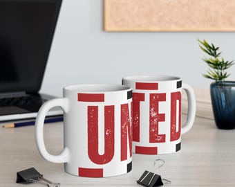 Manchester United Mug, Red Devils supporter, 11oz Ceramic Man Utd Cup, Football Gift