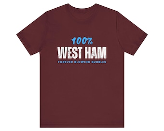 Camiseta del West Ham United, 100 % algodón, color burdeos y azul.