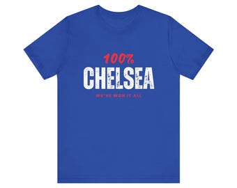 Chelsea FC T-Shirt, 100% Blues Supporter Tee, Chels Blue Cotton Tshirt