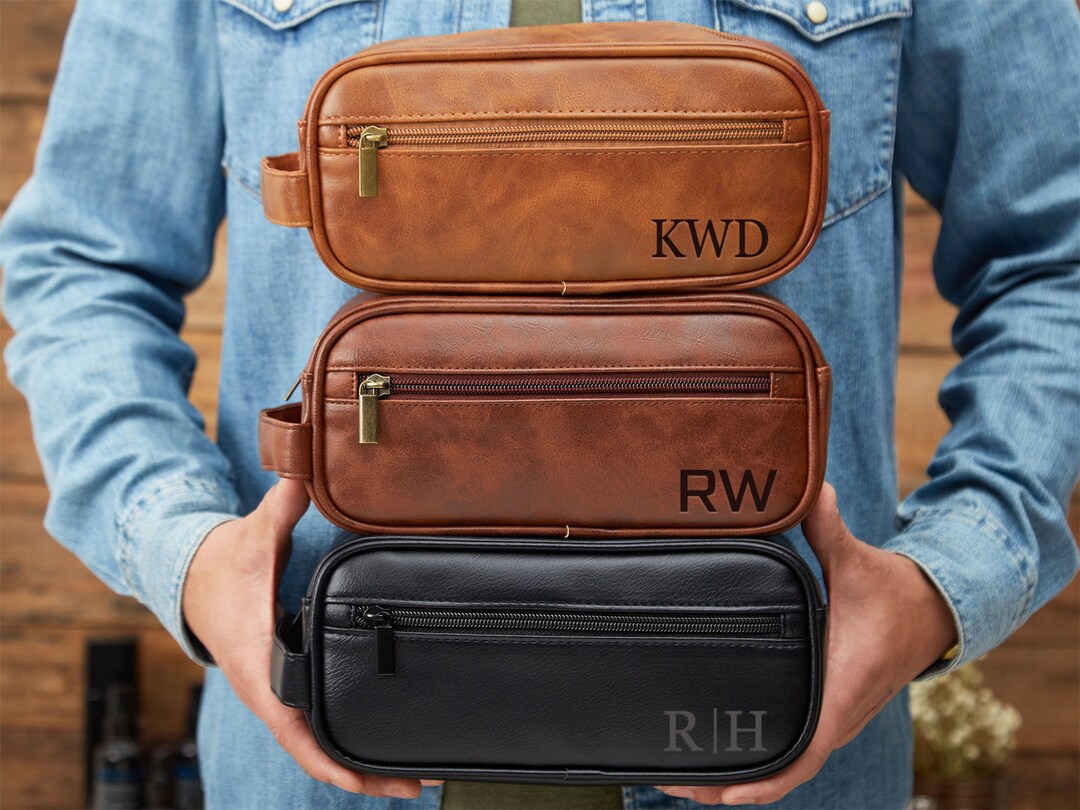 Personalized Groomsmen Gifts Leather Dopp Kit Custom Leather Toiletry