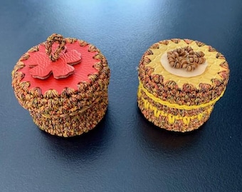 Scatola all'uncinetto rossa o gialla – Portagioielli fatto a mano "Flor de Fuego" / "Flor de Campo"