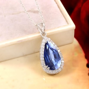 17x9 MM - AAA Flawless Ceylon Blue Sapphire Pear Pendant, 925 Sterling Silver Gemstone Pendant, September Birthstone, Birthday Gift For Her