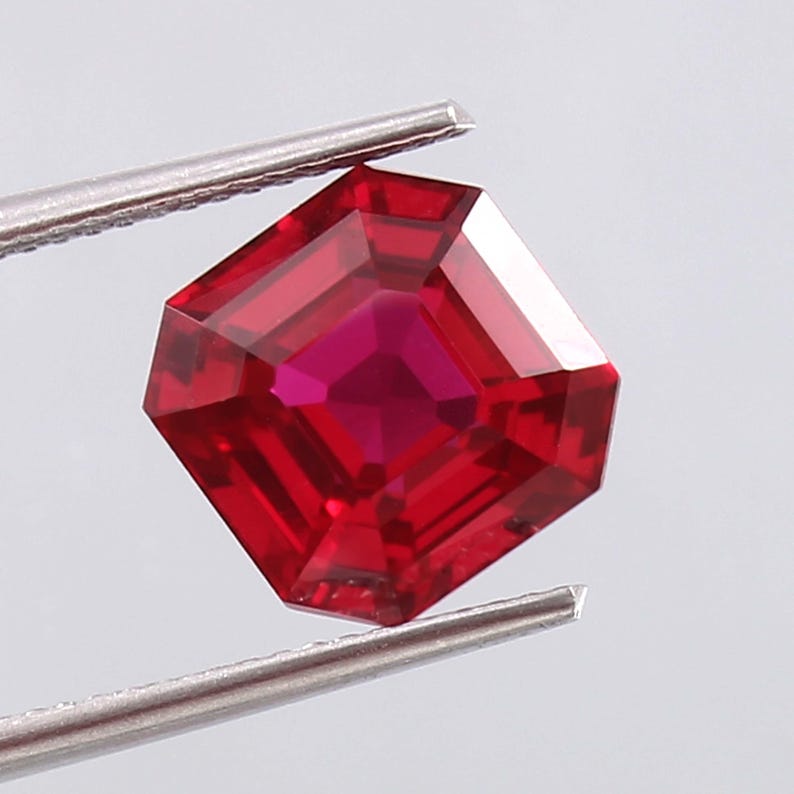 Ruby Auster Ruby Asscher Cut 12x12 MM Loose Gemstone, Pigeon Red Mozambique Ruby ...