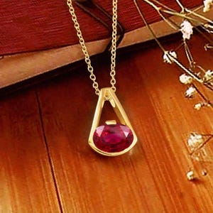 Burma Ruby Pendant, 10k Gold Plated 925 Sterling Silver Oval Cut Gemstone Necklace Birthday Jewelry ( 10x8 MM )