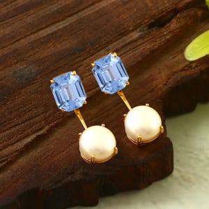 10x8 MM - Super Quality Brazilian Aquamarine Radiant Cut Gemstone Earing, 925 Sterling Silver Pushback Studs Proposal Gift, March Birthstone