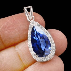 17x9 MM - AAA Flawless Ceylon Blue Sapphire Pear Pendant, 925 Sterling Silver Gemstone Pendant, September Birthstone, Her Proposal Gift Item