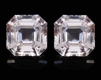 Par de zafiros blancos de Ceilán AAA con talla Asscher, 9 x 9 mm y 10 x 10 mm / Pendientes de aniversario, piedra natal suelta, regalo para ella.