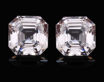 Par de zafiros blancos de Ceilán de 10 mm: gemas sueltas con talla Asscher AAA